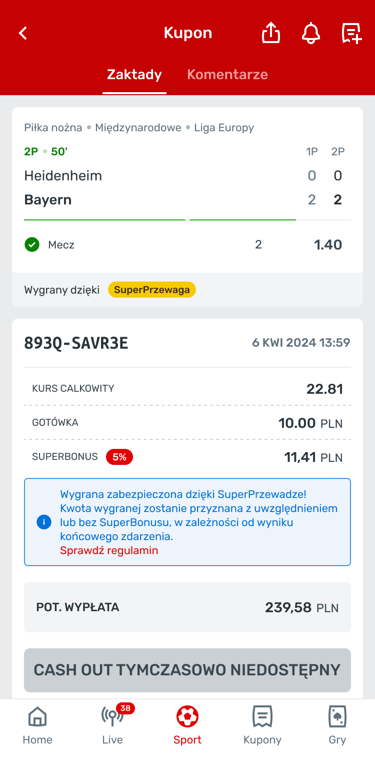 wykluczenie superbonusu z superprzewagi wygrana zabezpieczona