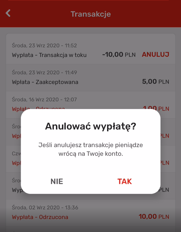 w jaki sposob anulowac wyplate w aplikacji