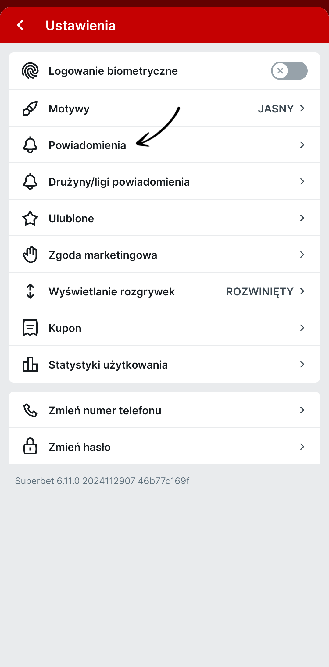 powiadomienia ustawienia w aplikacji