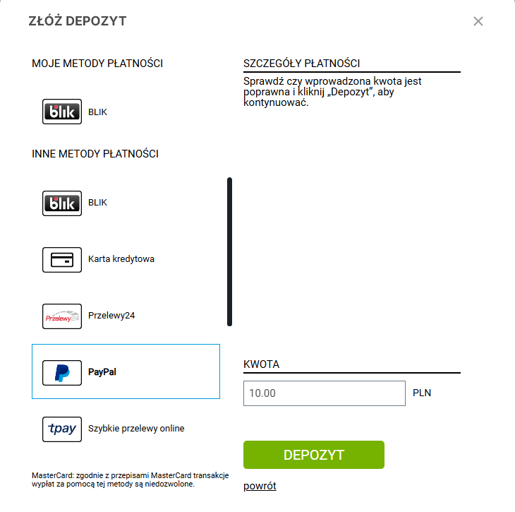 paypal depozyt