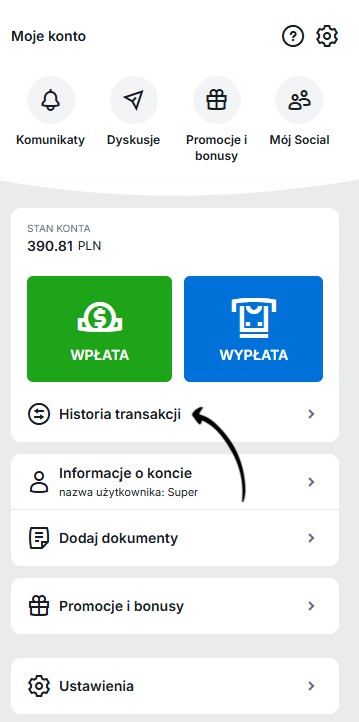 gdzie moge zobaczyc historie konta