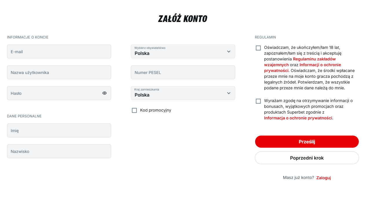 zaloz konto formularz