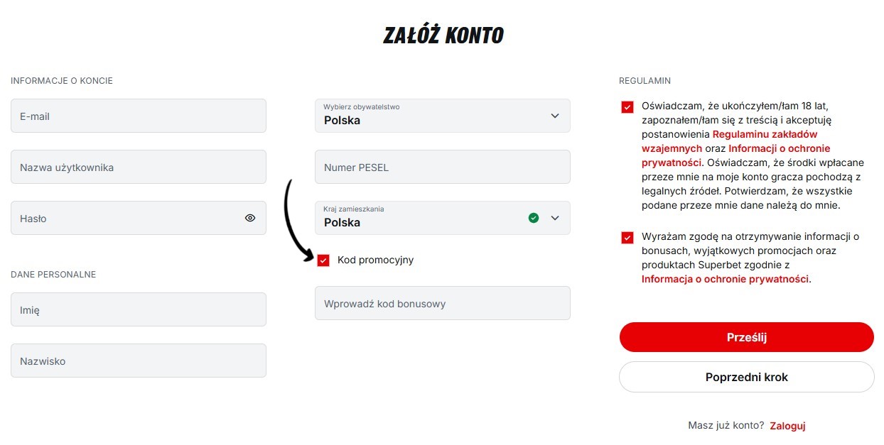 kod promocyjny rejestracja superbet