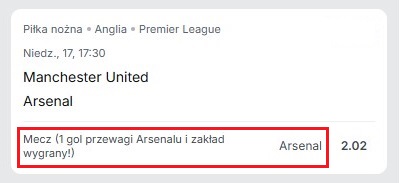 man utd arsenal 1 gol przewagi zaklad