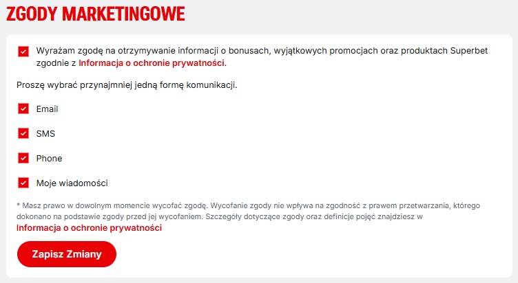 zgoda marketingowa wyrazona superbet