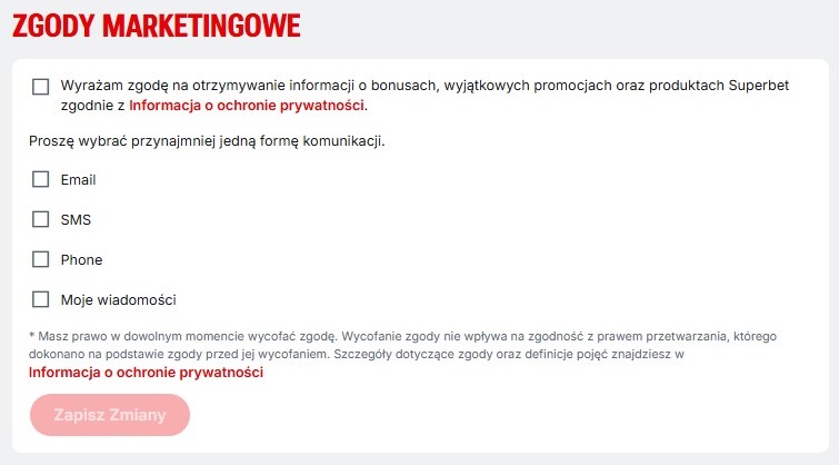zgody marketingowe odznaczone superbet