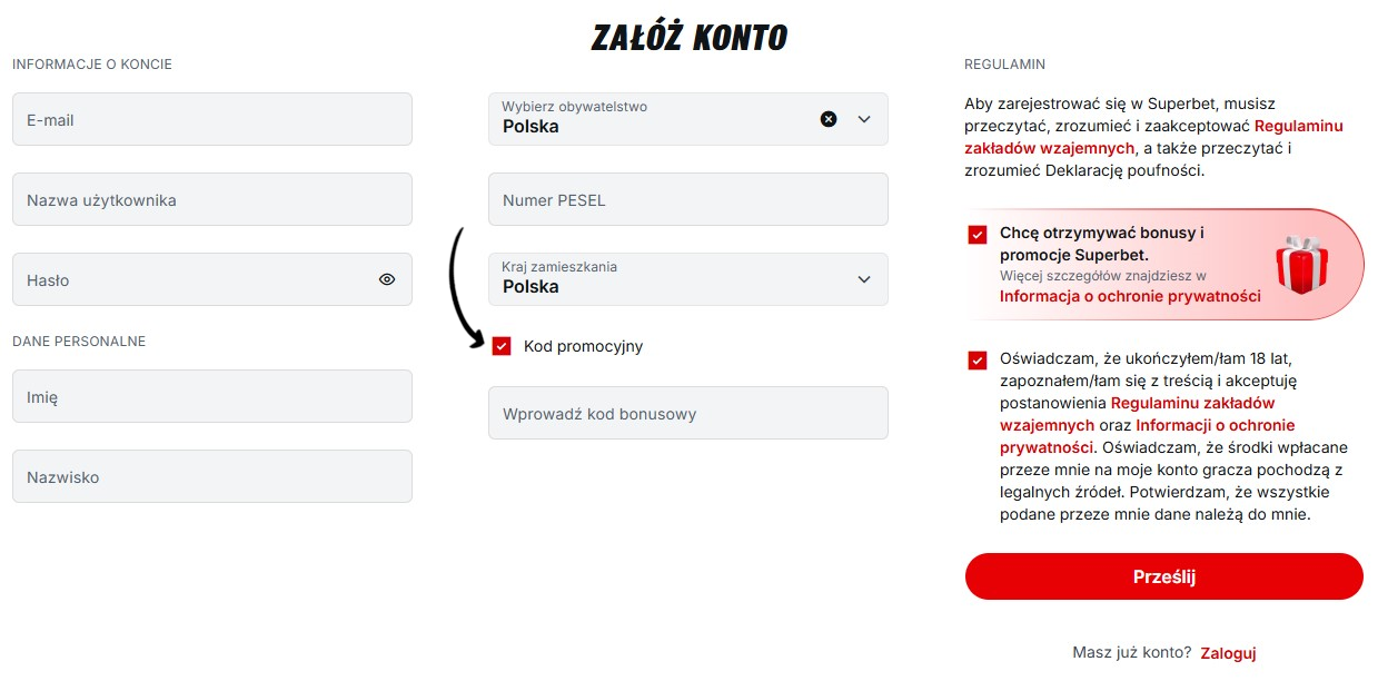 kod promocyjny superbet rejestracja