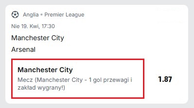 1 gol przewagi man city arsenal w superbet